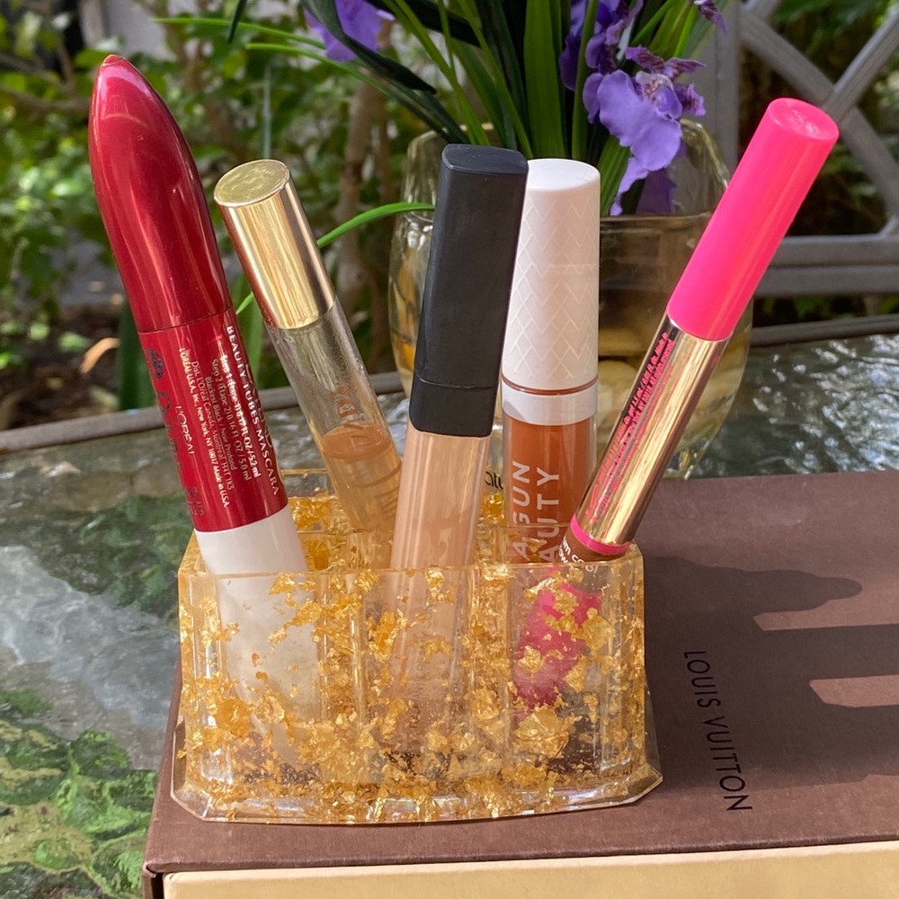Gold Cosmetic Makeup Organizer Resin Art - Picture 7 of 16
